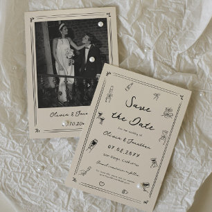 Convite Salve o Dia de Casamento com Dinheiro Antigo Desen