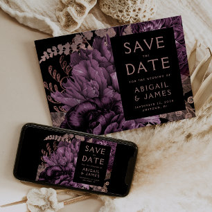 Convite Salve o Dia do Casamento com Floral Escura Roxa e