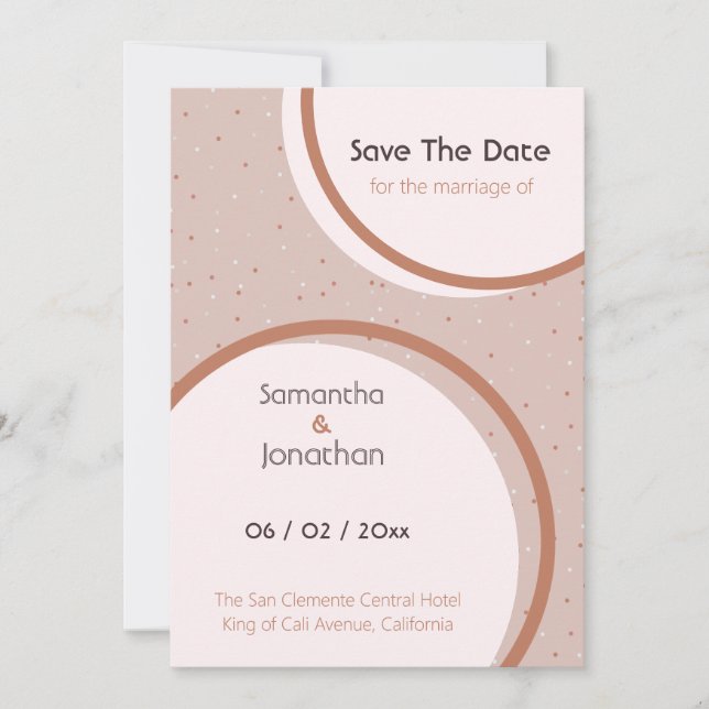 Convite Salve o Dia do Casamento com Pontos e Círculos Beg (Frente)