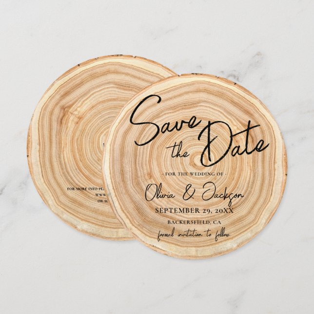Convite Salve o dia do casamento com QR Code em madeira rú (Frente/Verso)