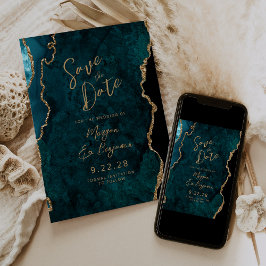 Convite Salve o Dia do Casamento em Script de Ágata Azul T