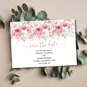 Convite Salve o Dia do Casamento Floral Rosa Branco Dourad
