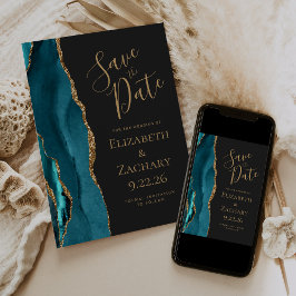 Convite Salve o Dia do Casamento Moderno Ágata Azul Turque