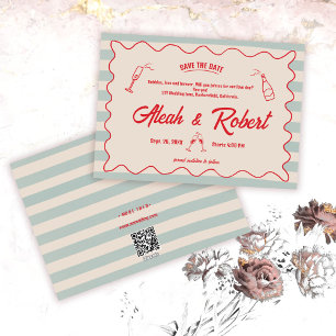 Convite Salve o Dia do Casamento Retro com Linhas Azuis e
