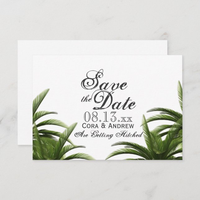 Convite Salve o Dia do Casamento Verde com Palmeira Tropic (Frente/Verso)
