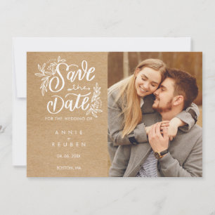 Convite Salve o script de data Foto Rustic Kraft