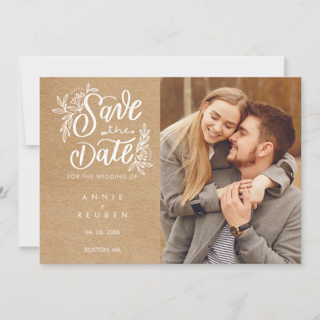 Convite Salve o script de data Foto Rustic Kraft (Frente)
