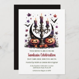 Convite Samhain Moon Bats & Pumpkins Fall Halloween Party
