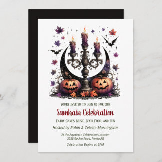 Convite Samhain Moon Bats & Pumpkins Fall Halloween Party