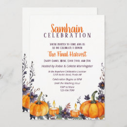 Convite Samhain Party Fall Floral Pumpkins & Candles