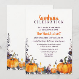 Convite Samhain Party Fall Floral Pumpkins & Candles