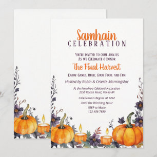Convite Samhain Party Fall Floral Pumpkins & Candles