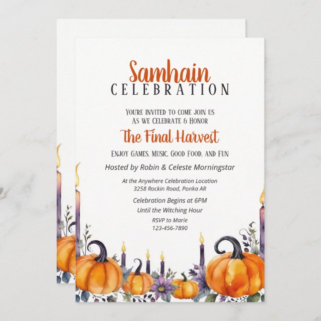 Convite Samhain Party Fall Pumpkins & Candles Invitation (Frente/Verso)