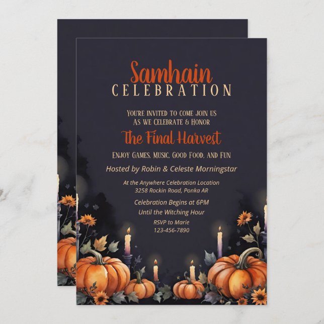 Convite Samhain Party Fall Pumpkins & Candles Invitation (Frente/Verso)