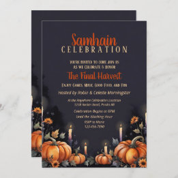 Convite Samhain Party Fall Pumpkins & Candles Invitation