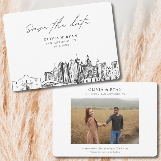 Convite San Antonio Wedding Modern Salvar a Data (San Antonio Save the Date with Engagement Photo)