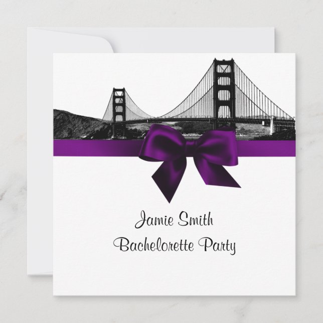 Convite San Fran Skyline Gravada BW Roxo SQ Despedida de S (Frente)