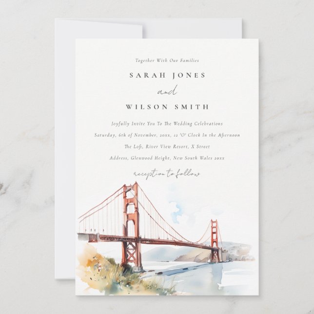 Convite San Francisco Golden Gate Bridge Landscape Wedding (Frente)