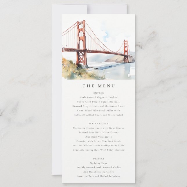 Convite San Francisco Golden Gate Bridge Wedding Menu Card (Frente)