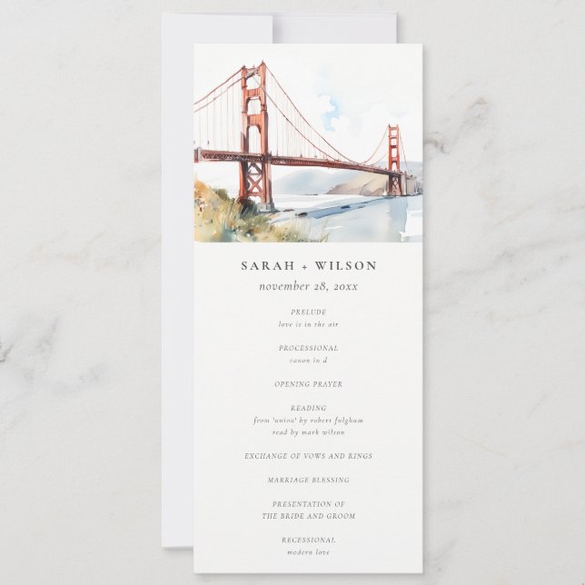 Convite San Francisco Golden Gate Bridge Wedding Program (Frente)