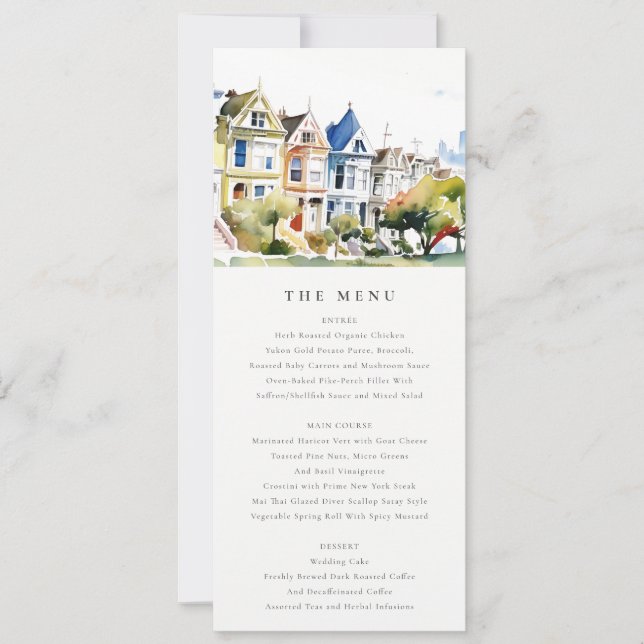Convite San Francisco Painted Ladies Wedding Menu Card (Frente)