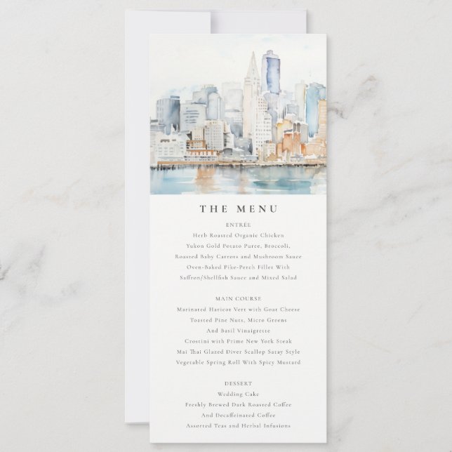 Convite San Francisco Watercolor Landscape Wedding Menu (Frente)