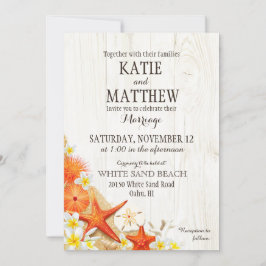 Convite Sand Seashells Floral Beach Rustic Weding