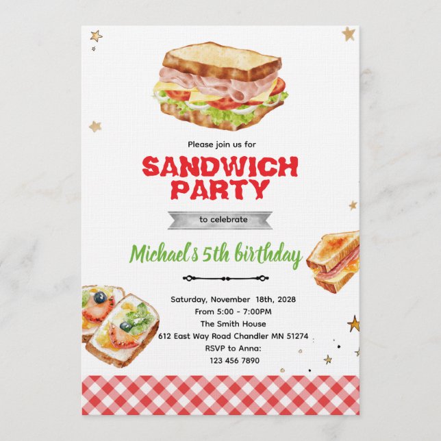 Convite Sandwich Birthday Party Invitation (Frente)