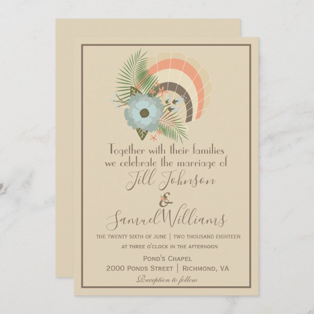 Convite Sandy Seashell Coastal Wedding (Frente/Verso)