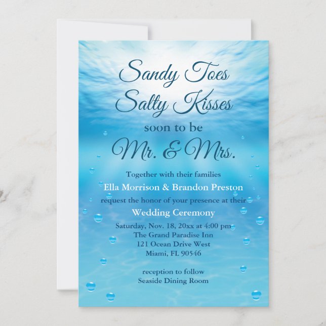Convite Sandy Toes Salty Kisses Casamento de Praia (Frente)