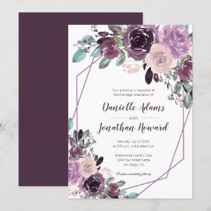Convite Sangria Roxo Floral Geométrico Casamento  