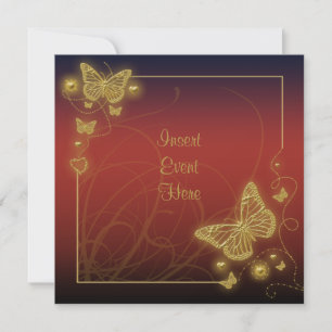 Convite Sangria vermelho borboleta dourado espirais pretas