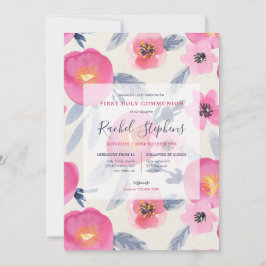 Convite Sangue Rosa Watercolor Floral Primeira Comunhão Sa
