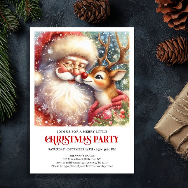 Convite Santa and Red Nose Rudolph Christmas Party Invite (Santa and Red Nose Rudolph Christmas Party Invite)