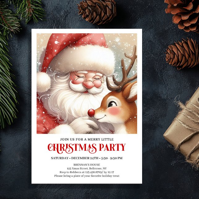 Convite Santa and Rudolph Kids Holiday Party Invitation (Santa and Rudolph Kids Holiday Party Invitation)