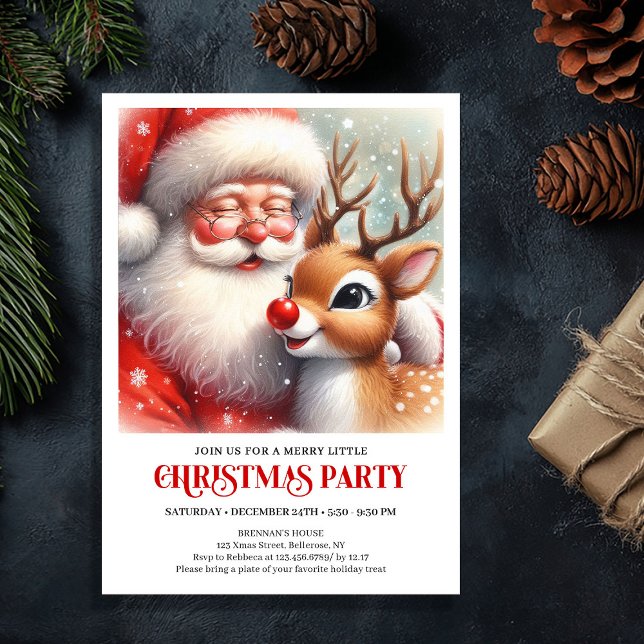 Convite Santa and Rudolph Magical Christmas Party Invite (Santa and Rudolph Magical Christmas Party Invite)