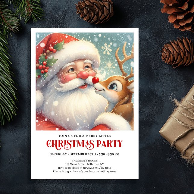 Convite Santa and Rudolph Winter Holiday Party Invitation (Santa and Rudolph Winter Holiday Party Invitation)