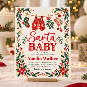 Convite Santa Baby Chás de Bebê de Natal Folclore