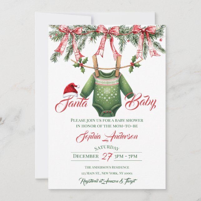 Convite Santa Baby Christmas Baby Shower (Frente)