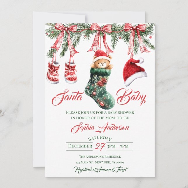 Convite Santa Baby Christmas Baby Shower (Frente)
