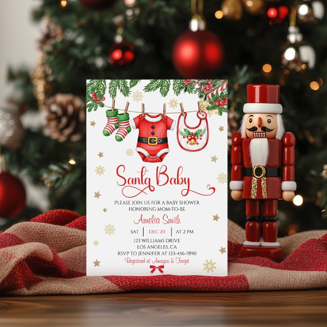 Convite Santa Baby Christmas Baby Shower Invitation (Criador carregado)