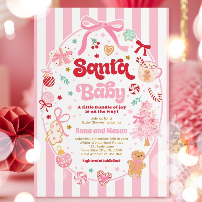 Convite Santa Baby Christmas Coquette Bow Baby Shower (Criador carregado)