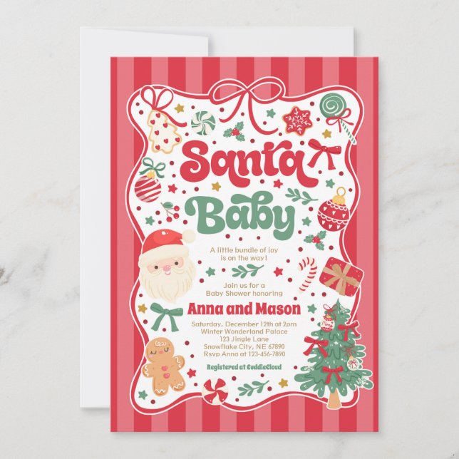 Convite Santa Baby Christmas Coquette Bow Baby Shower (Frente)
