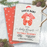 Convite Santa Baby Christmas Winter Baby Shower Invitation<br><div class="desc">Modern and cute "Santa Baby" Baby Shower invitations. Great Scandinavian Hygge feel featuring an adorable Santa Claus winter outfit and hat with a snowflake background. Neutral color scheme for a boy or girl baby to be with red accents.</div>
