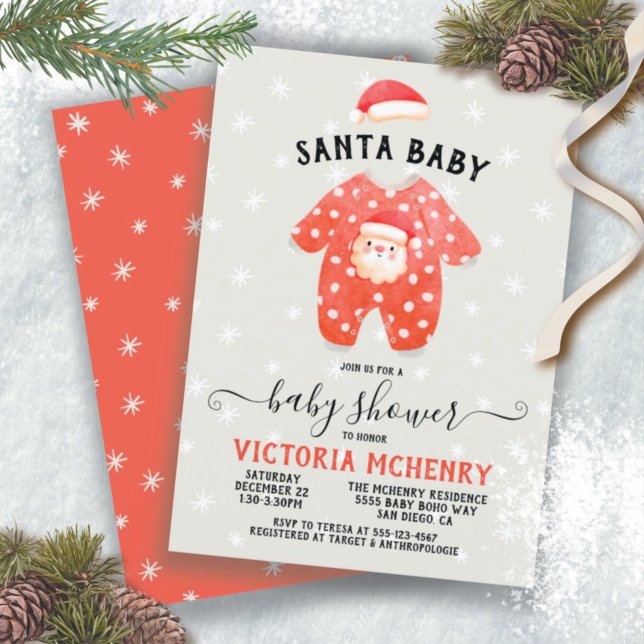 Convite Santa Baby Christmas Winter Baby Shower Invitation (Criador carregado)