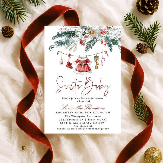 Convite Santa Baby Christmas Winter Girl Baby Shower (Criador carregado)