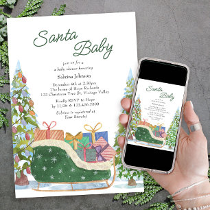 Convite Santa Baby Chuveirinho de Bebê Vintage