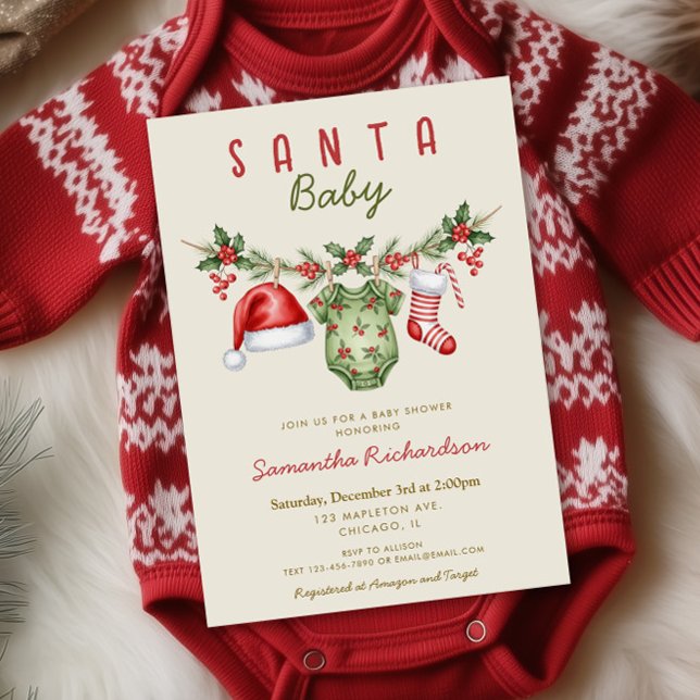 Convite Santa Baby cute clothes Christmas baby shower (Criador carregado)