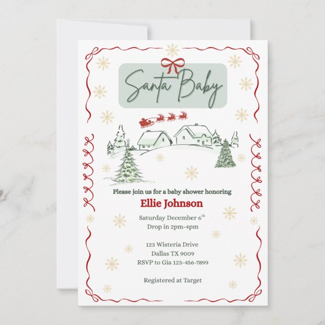 Convite Santa Baby December Baby Shower Invitations (Frente)