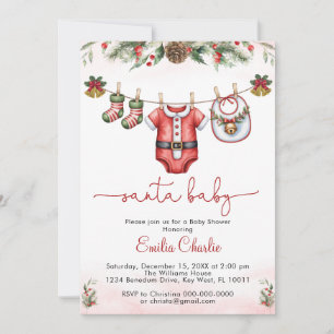 Convite santa baby natal Roupas de bebê para o chá de fral
